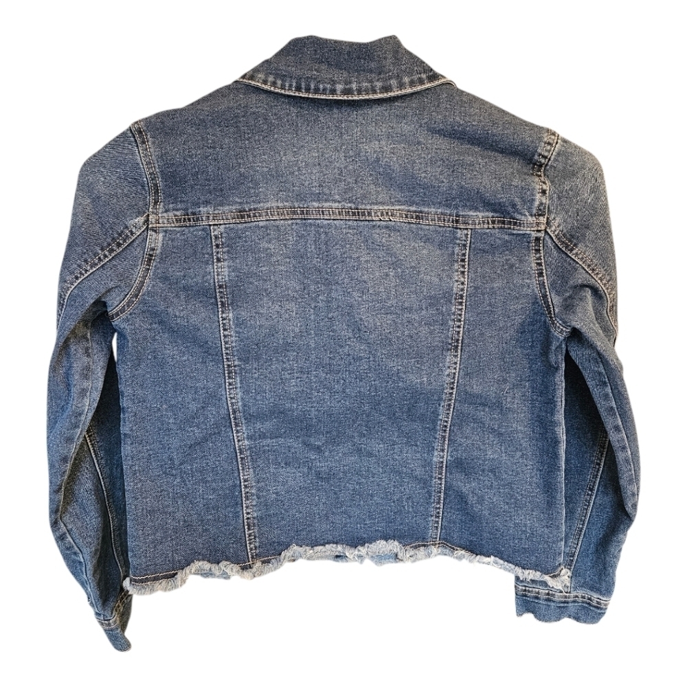 Baccini Fringe Jean Jacket Size Small, medium dark wash denim jacket - Picture 2 of 5